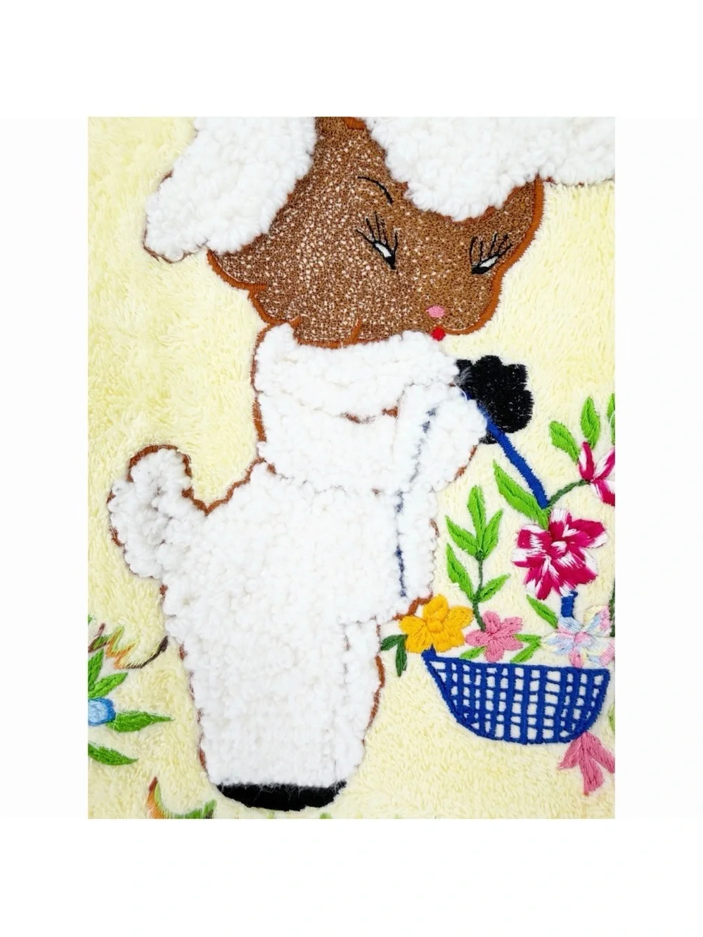 Vintage Lady Pepperell Cotton Yellow Bath Towel With Fluffy Lamb Floral Lace Bow